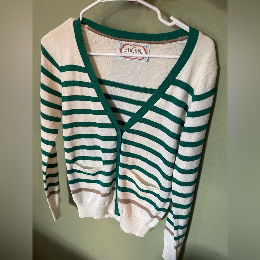 Adornit Green And Cream Striped Women's Sweater / Size: S/M